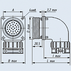 Фото 2РТТ40БУН16Ш23В вилка блочная с угловым патрубком