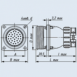 Фото 2РТТ20БПН4Г6В розетка блочная с прямым патрубком