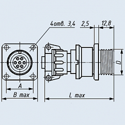 Фото 2РМД27БПН7Г5А1 розетка блочная (приборная) с прямым патрубком