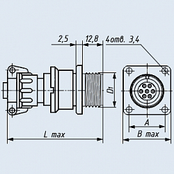 Фото 2РМ36БПН20Г2В1 розетка блочная (приборная) с прямым патрубком