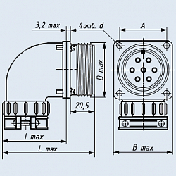 Фото ШР20СК4НШ8 вилка приборная с угловым патрубком