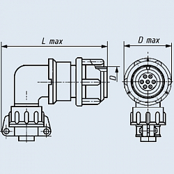 Фото 2РМ42КУН30Г2В1 розетка кабельная с угловым патрубком