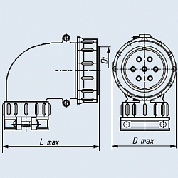 Фото ШР55У30НШ1 розетка кабельная с угловым патрубком